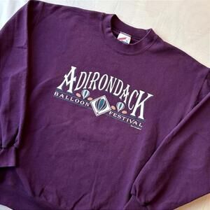 🎈 Vintage 90s Adirondack Hot Air Balloon Festival Sweatshirt L Purple Graphic